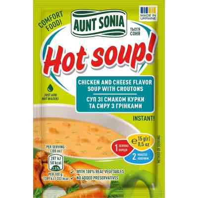 Їжа швидкого приготування Тьотя Соня Суп курячий з сиром та грінками 15 г (4820015103055) Вінниця