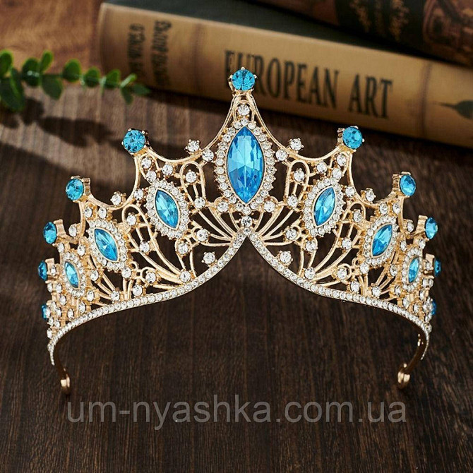 Діадема на обручі Корона золота з блакитними каменями Кривий Ріг - фото 3