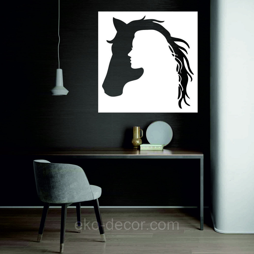 Декоративне настінне Панно «Сілует жінки та коня», Декор на стіну 50*50 см, Білий Київ - фото 2
