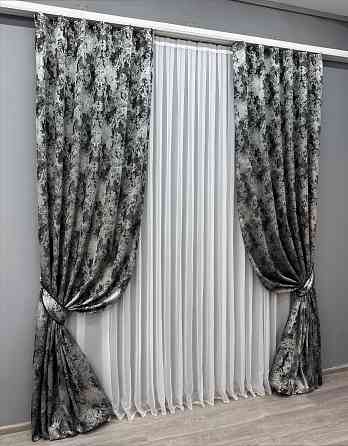 Комплект готових штор VR-Textil Льон Преміум № 1695ш Чорний з сірим 100х290 см 2 шт (31-912) Київ
