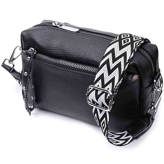 Практична жіноча шкіряна сумка зі стильним бігунком Чорна (Vintage) Київ