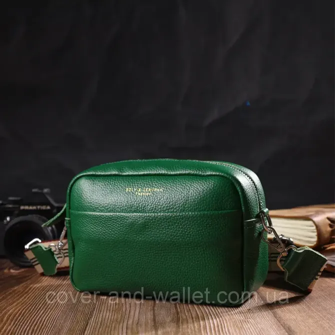 Модная женская сумка кросс-боди из натуральной кожи зеленого цвета Leather Collection Киев - изображение 8