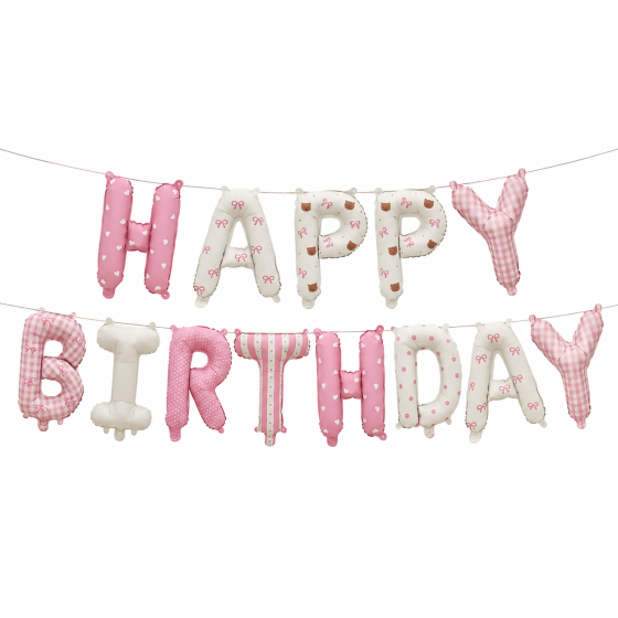 Фольгированные надувные шары буквы гирлянда Happy Birthday розово-белые 40 см Киев