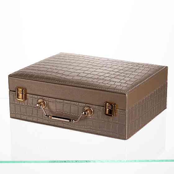 Скринька для прикрас з еко шкіри 19 відділень з дзеркалом 23.5×14×8 см Золотистий HP-5-20GOLD Київ