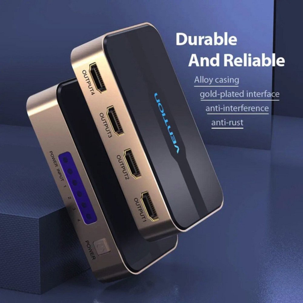 Сплітер Vention 1 In 2 Out HDMI Splitter 4K 30Hz Gold Aluminum Alloy Type EU Standard (ACCG0-EU) Київ - фото 5