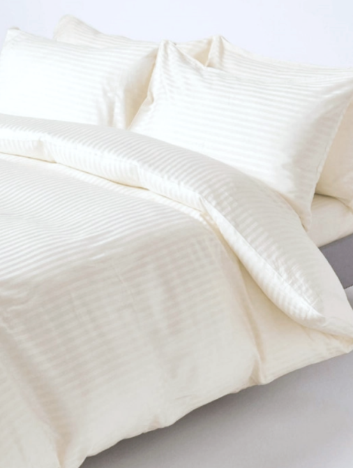 Комплект постільної білизни Ideal Textile страйп сатин ivory двоспальний євро смужка 1 см Чернівці - фото 1