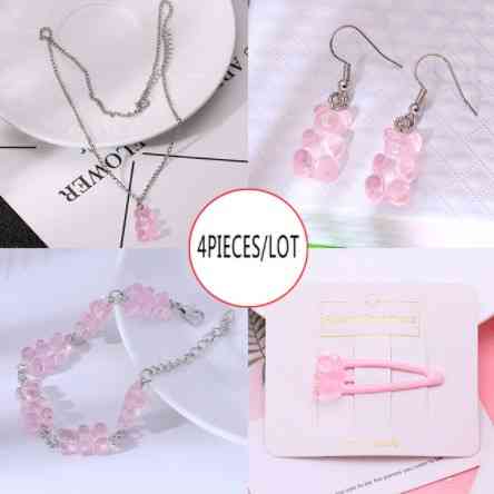 Мишки украшения (набор), светло-розовые - в набор входит браслет, кулон, серьги, заколка, материал смола Киев