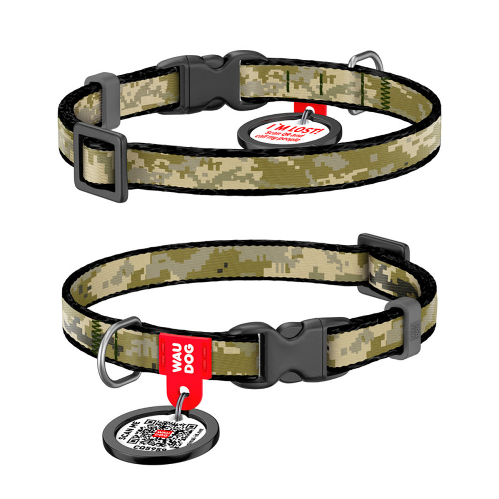Ошейник для кошек и мелких пород собак нейлоновый WAUDOG Nylon с QR-паспортом, рисунок 
