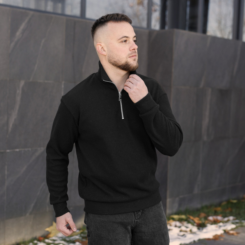 Светр чоловічий джемпер весна/осінь на блискавці теплий Pobedov Evermont чорний XL Одеса - фото 6