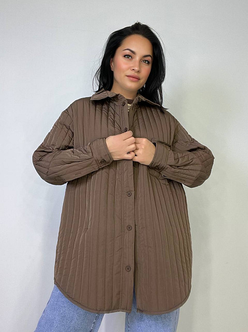 Куртка жіноча Lady Yep 9089 сорочка подовжена оверсайз стьобана демісезонна one size, коричневий, one size Київ - фото 11