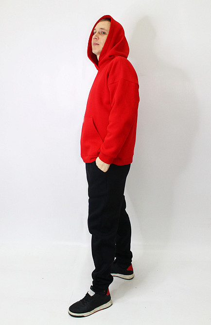 Мужской спортивный теплый костюм на флисе Красно-черный 48 Харьков - изображение 4