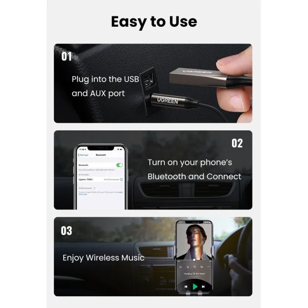 Bluetooth-ресивер UGREEN CM309 Bluetooth Car Receiver Aux with Mic Space Gray Киев - изображение 9