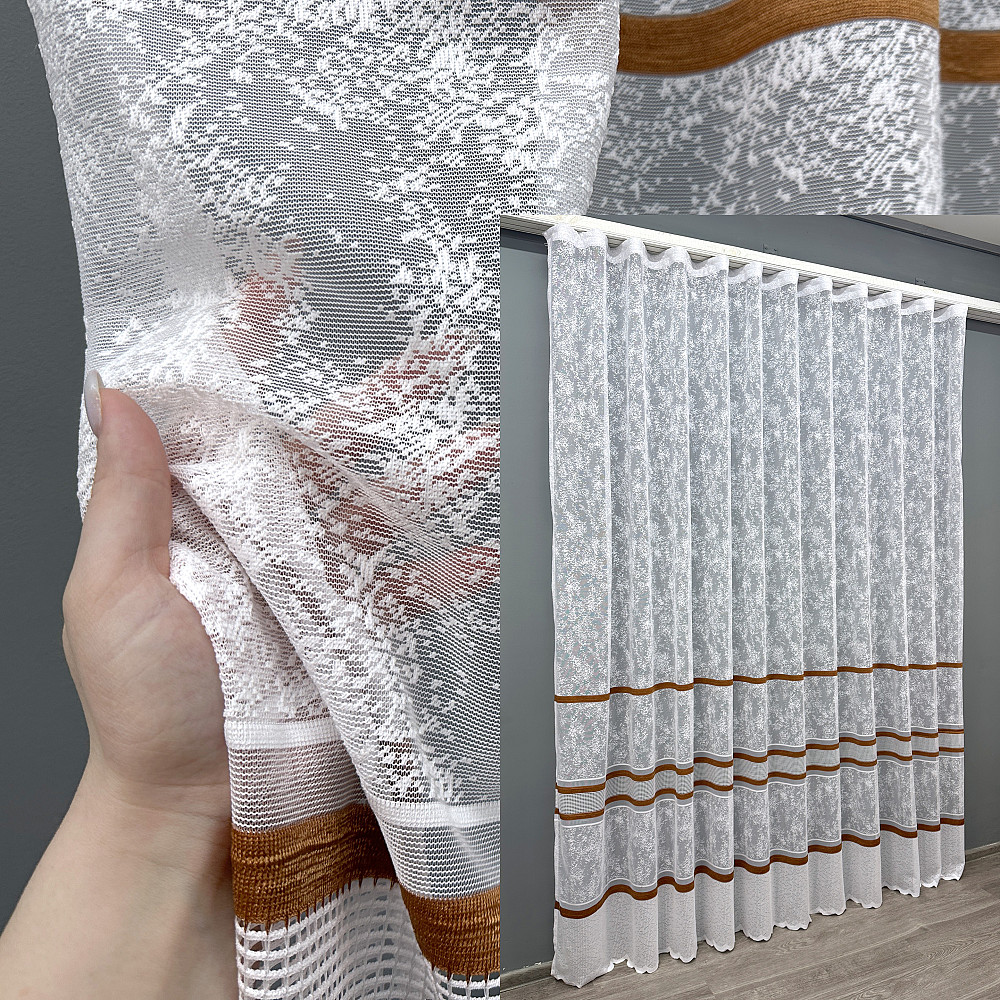 Тюль VR-Textil 1554т Cale Жакард мармур Білий з коричневим 300х270 см (42-0473) Київ - фото 1