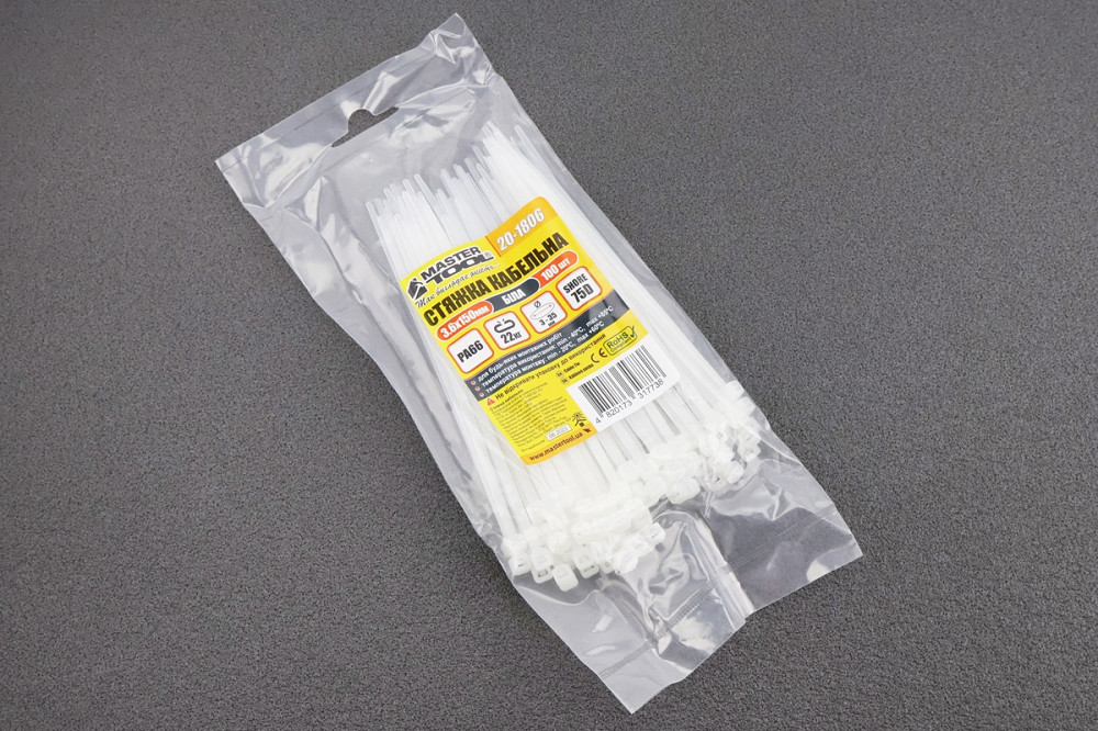 Хомут-стяжка пластикова 3,6x150мм к-кт 100шт, білий 20-1806 Київ - фото 1