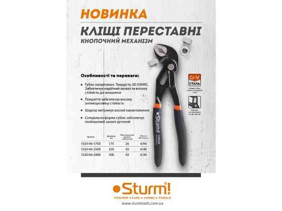Кліщі переставні 175 мм, кнопковий механізм Sturm 1020-06-175B (читувати опис) Рівне
