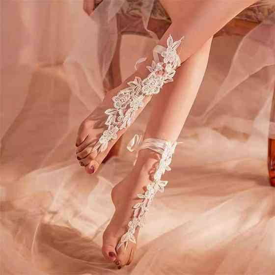 Мереживні квіткові гольфи із зав'язками XS/S/М/L (1,2,3,4) Білий — Еротична білизна Вінниця