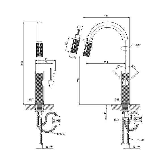 Змішувач для кухні Kroner KRP Edelstahl Berg — GRP030-T Київ