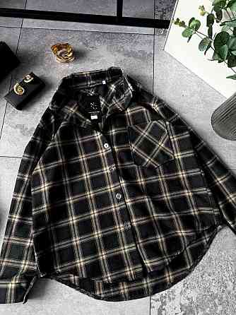 Женская повседневная оверсайз рубашка в клетку фланель 100% коттон Черный, 48/52 Одесса