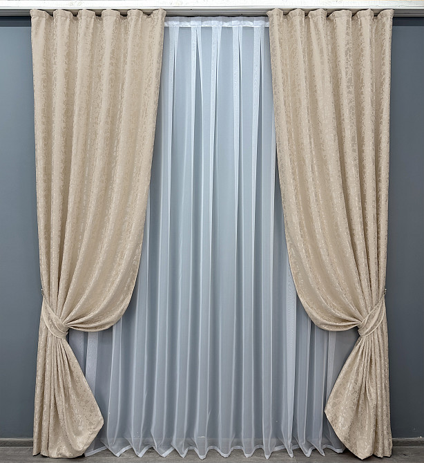 Комплект готовых штор VR-Textil Лен мрамор Pavliani VO № 1767ш бежевый 150х270 см 2 шт (33-0723) Киев - изображение 2