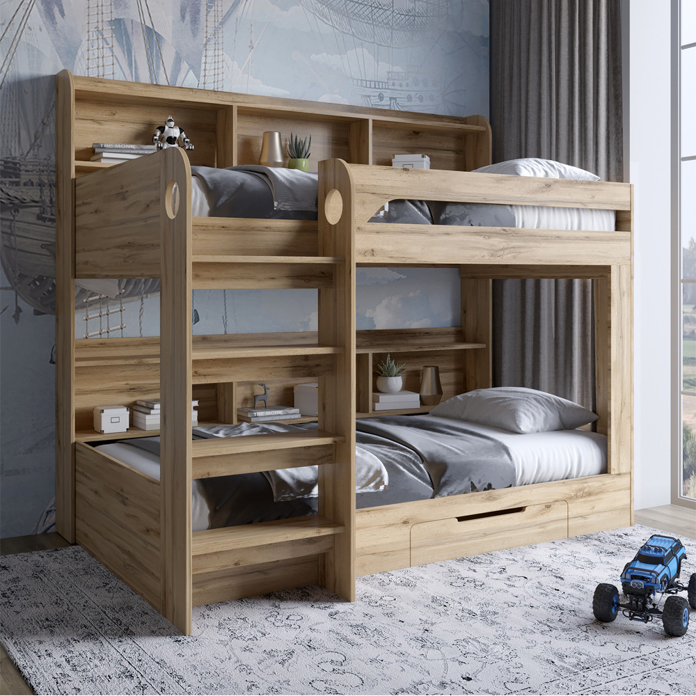 Дитяче двоярусне ліжко LION Майнкрафт 90х190 см з шухлядою Дуб Аппалачі (LION-041535) Львів - фото 1