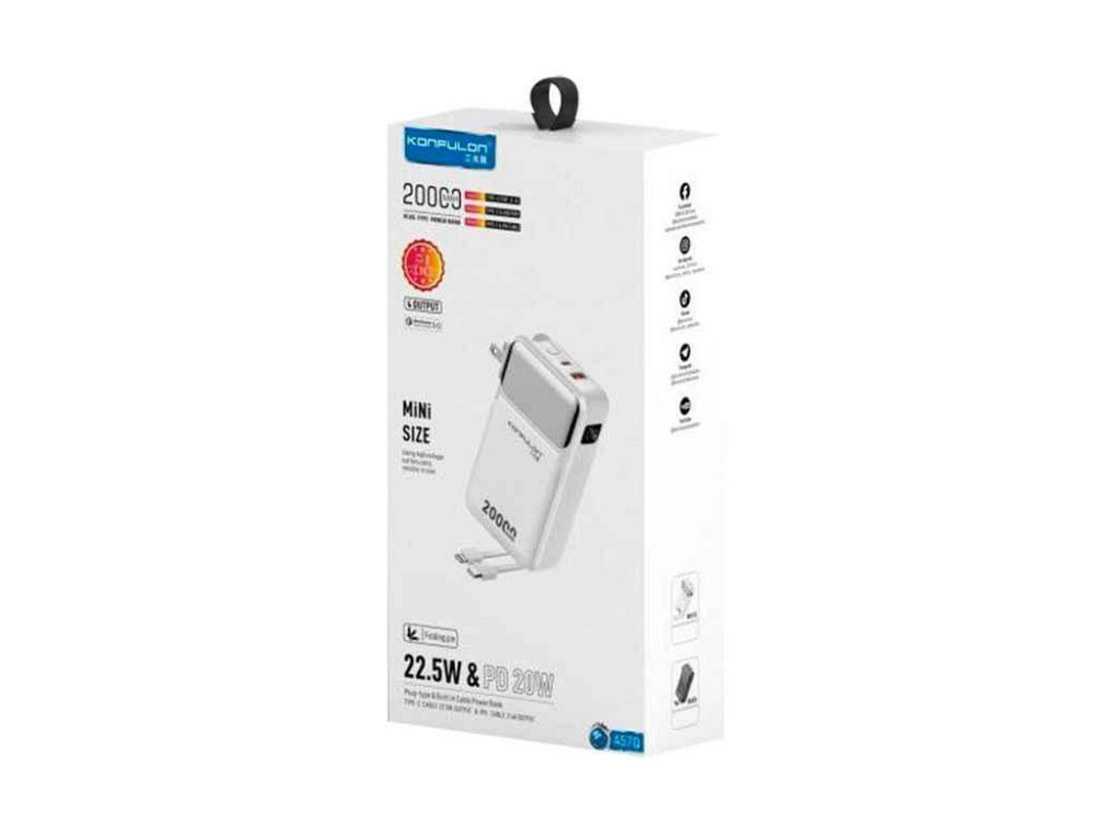 Power Bank 20000mAh A57Q USB22.5W/PD20W/cable Type-C to Type-C 22.5W чорний ТМ Konfulon Киев - изображение 1