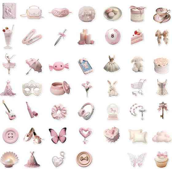 Набор стикеров Эстетичные розовые 50 шт – виниловые наклейки для девушек, ноутбука и ежедневника Киев