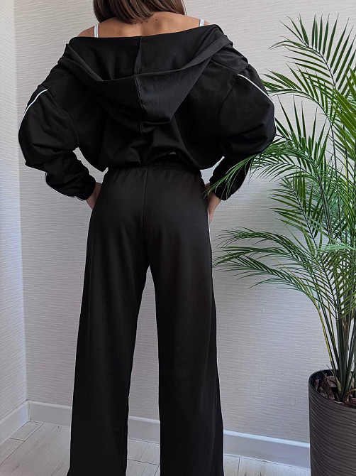 Женский прогулочный костюм тройка: кофта топ и штаны  двунить + микродайвинг Черный, 46/48 Одесса - изображение 9