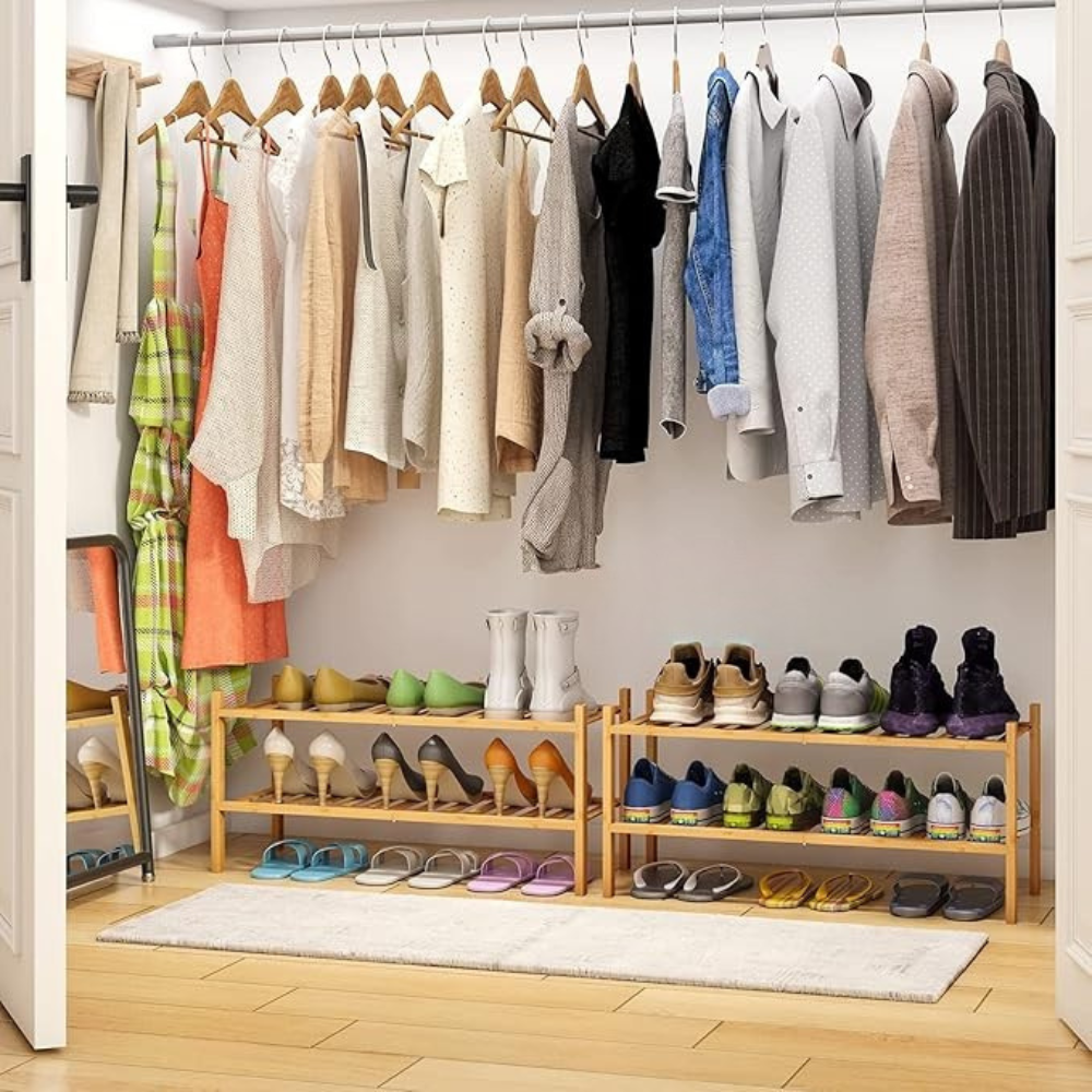 Полка для обуви деревянная для дома в гардероб или прихожую, двухъярусная напольная этажёрка Каменец-Подольский - изображение 8