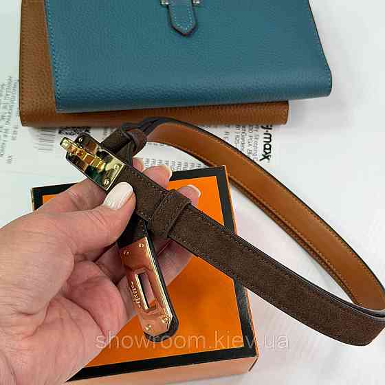 Коричневий замшевий жіночий брендовий ремінь (280-1) Київ