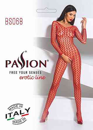 Бодістокінг Passion BS068 red, комбінезон, велика сітка, довгий рукав Sex Aura Київ