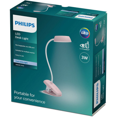 Настольная лампа Philips Donutclip 3Вт 4000K 1200мАг USB-A рожевий (929003179607) Винница - изображение 7