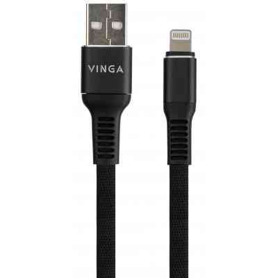 Дата кабель USB 2.0 AM to Lightning 1.0m flat nylon black Vinga (VCPDCLFNB1BK) Винница