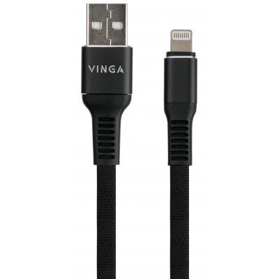 Дата кабель USB 2.0 AM to Lightning 1.0m flat nylon black Vinga (VCPDCLFNB1BK) Вінниця - фото 2
