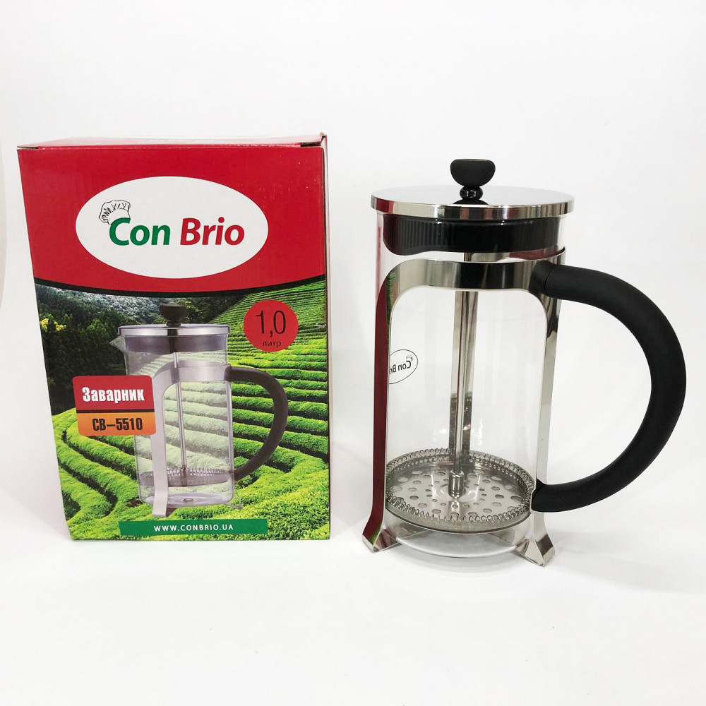Заварник скляний з пресом Con Brio 1000 мл CB-5510, Приготування чаю за допомогою прес-заварника KH-91 Івано-Франківськ - фото 7