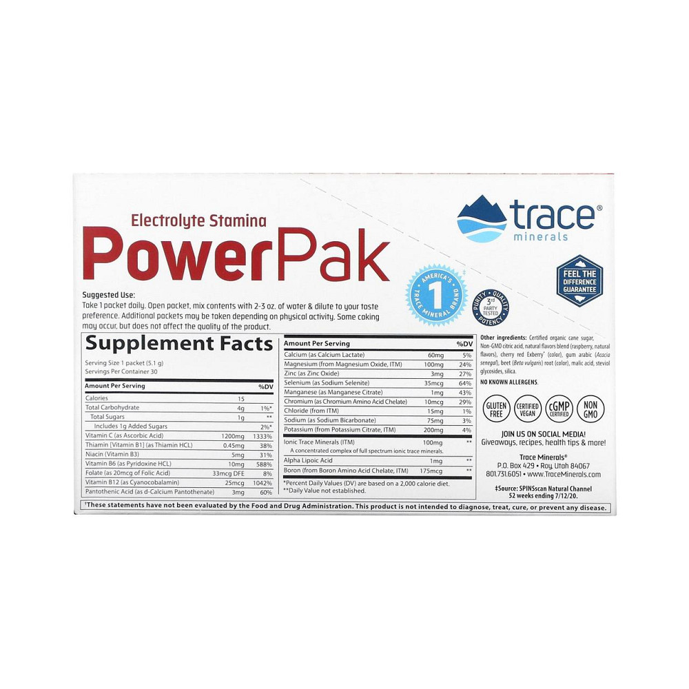Электролиты Trace Minerals Research Electrolyte Stamina Power Pak 30 пак малина Киев - изображение 3
