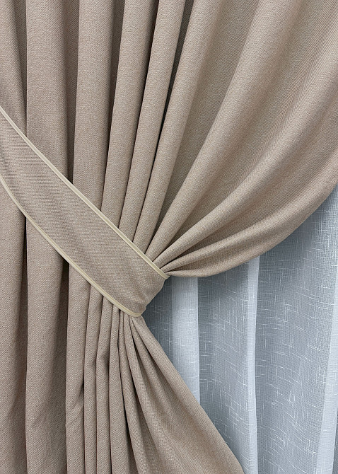 Комплект готовых штор VR-Textil Лен ELEMENTA № 1869ш Бежевый 150х290см 2 шт (33-0858) Киев - изображение 5