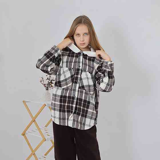 Дитяча тепла сорочка в коричневу карту з капюшоном, для хлопчика, для дівчинки 110 Кам'янець-Подільський