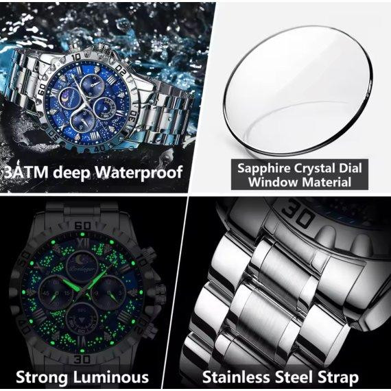 Чоловічий наручний годинник Poedagar MoonLight (Сріблястий) Вінниця - фото 9