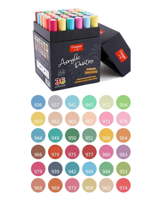 Набор акриловых маркеров GuangNa, 36 цветов, для рисования по дереву, стеклу, ткани, раскрасок и творчества Каменец-Подольский - изображение 2