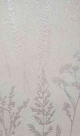 Шпалери вінілові на флізеліні Grandeco Universe 5 гілки листя квіти польові перламутр срібло на кремовому Київ