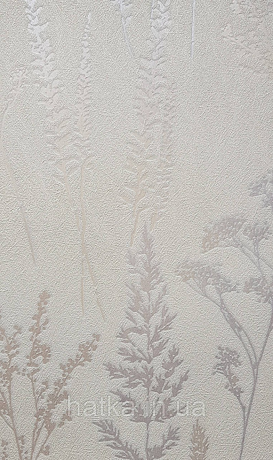 Шпалери вінілові на флізеліні Grandeco Universe 5 гілки листя квіти польові перламутр срібло на кремовому Київ - фото 1