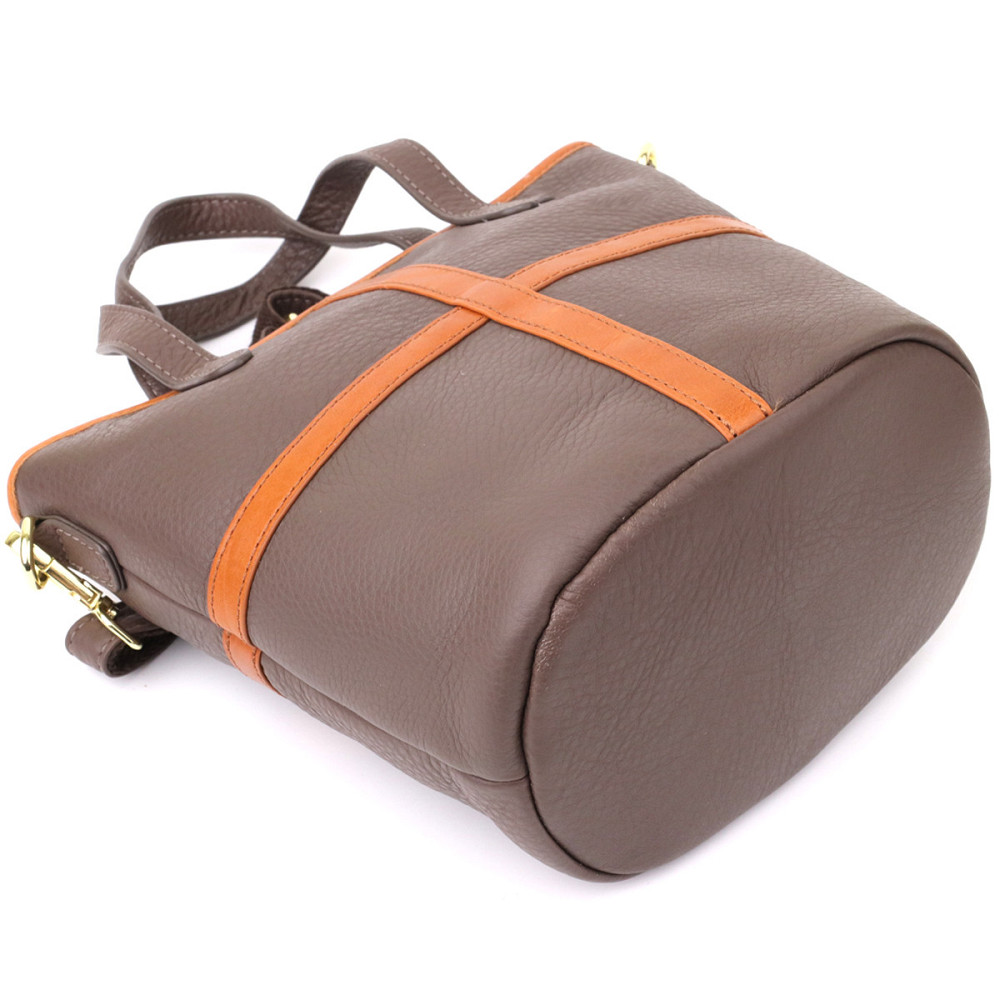 Жіноча шкіряна сумка з коричневою вставкою на лицьовій стороні Vintage 22999 Бежево-сірий Київ - фото 5