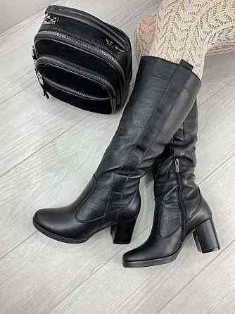 Чоботи жіночі HD чорні натуральна шкіра зима висота 36 см обхват 36-38 см каблук 7 см (6009) 36 Коломия