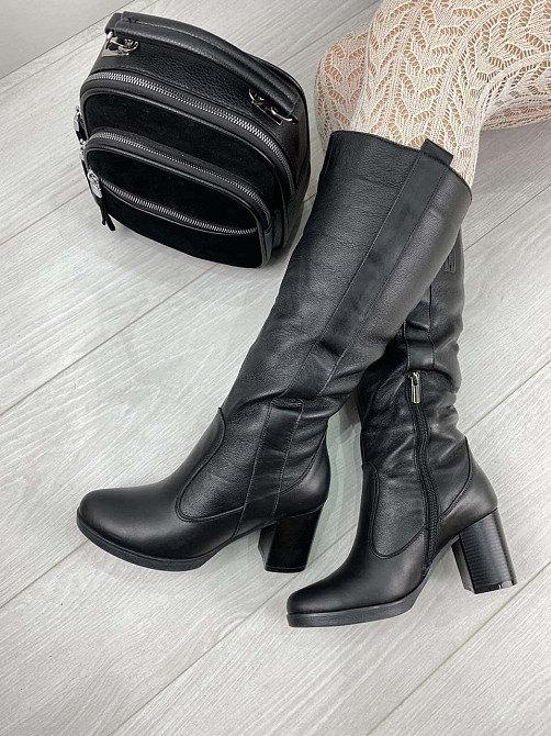 Чоботи жіночі HD чорні натуральна шкіра зима висота 36 см обхват 36-38 см каблук 7 см (6009) 36 Коломия - фото 1