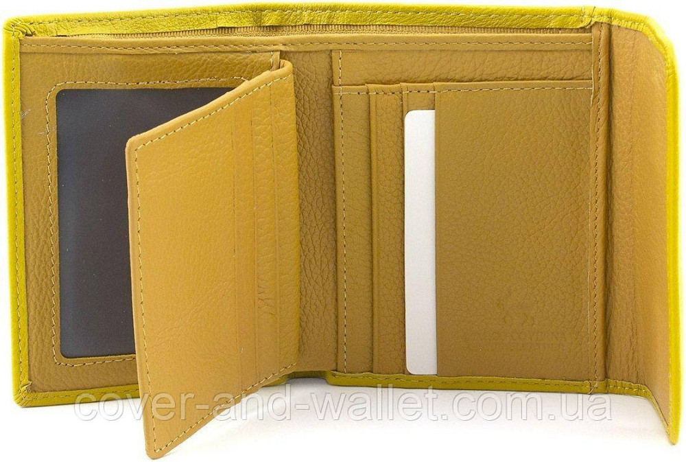 Желтый женский кожаный кошелек небольшого размера на магнитах Marco Coverna Киев - изображение 5