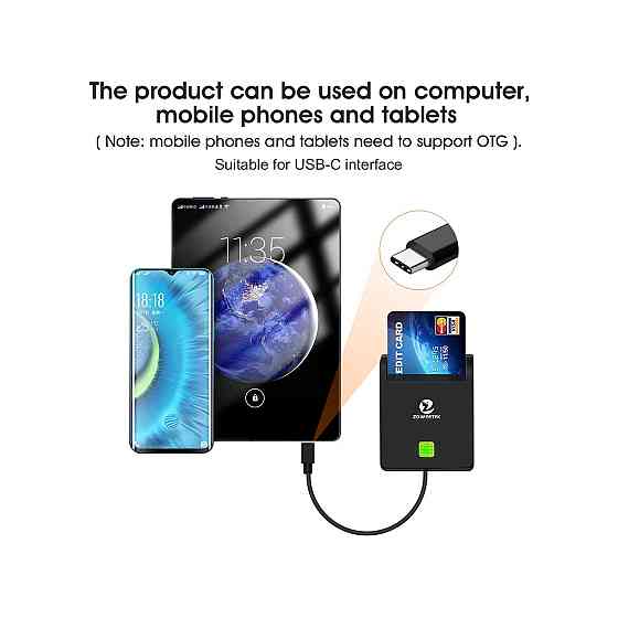 Зчитувач смарт карт картрідер ZOWEETEK USB-C Type C CAC державні ID підтримка tacho HGV карт сумісний з Windows 10/11 портативний Київ