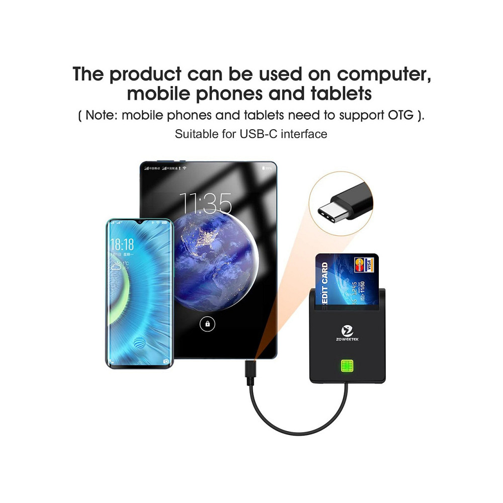 Зчитувач смарт карт картрідер ZOWEETEK USB-C Type C CAC державні ID підтримка tacho HGV карт сумісний з Windows 10/11 портативний Київ - фото 4