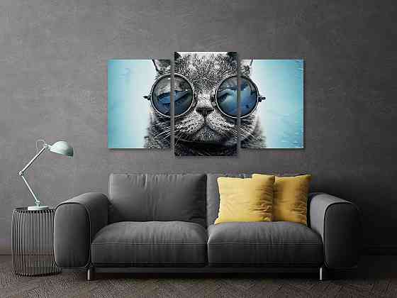 Модульная картина в гостиную / спальню Кіт в окулярах Art-588_3 70x130 см Киев