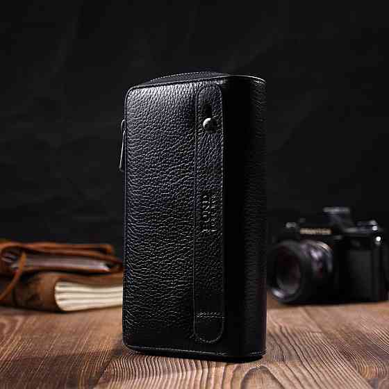 Практичний чоловічий клатч із двома відділеннями з натуральної шкіри BOND 22027 Чорний Київ