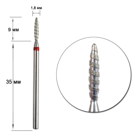 НАСАДКА НА ФРЕЗЕР АЛМАЗНАЯ ТОРНАДО ПУЛЕВИДНАЯ КРАСНЫЙ ОБОДОК. Киев
